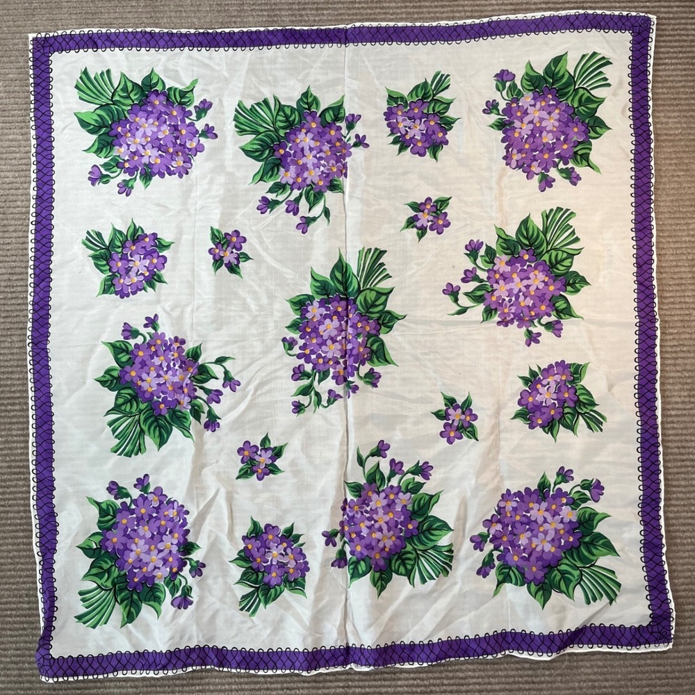 Vintage Adorence Purple Floral Silk Scarf Hand Rolled Japan 6.5 Momme Square